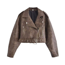 Load image into Gallery viewer, Oversized Faux Leather Crop Biker Jacket