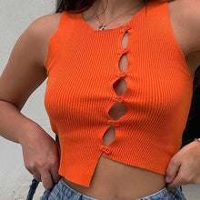 Load image into Gallery viewer, Asymmetric Knitted Button Up Crop Top