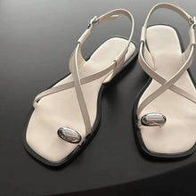 Load image into Gallery viewer, Criss Cross Leather Flat Sandals With Metallic detail