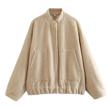 Load image into Gallery viewer, Oversized Woolen Bomber Jacket