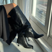 Load image into Gallery viewer, Genuine Leather Slip On Knee Boots