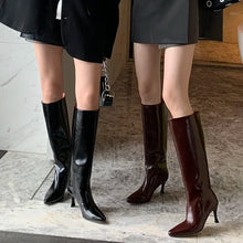 Load image into Gallery viewer, Leather Heeled Knee High Boots