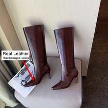 Load image into Gallery viewer, Leather Heeled Knee High Boots