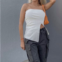 Load image into Gallery viewer, Ribbed Knit Split Hem Bandeau Top