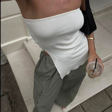 Load image into Gallery viewer, Ribbed Knit Split Hem Bandeau Top