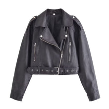 Load image into Gallery viewer, Oversized Faux Leather Crop Biker Jacket