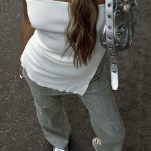 Load image into Gallery viewer, Ribbed Knit Split Hem Bandeau Top