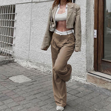 Load image into Gallery viewer, Straight Trousers With Turn-Down Waist Detail