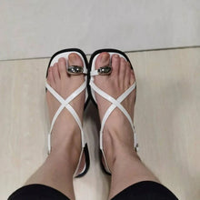 Load image into Gallery viewer, Criss Cross Leather Flat Sandals With Metallic detail