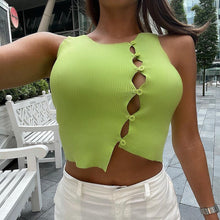 Load image into Gallery viewer, Asymmetric Knitted Button Up Crop Top