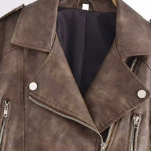 Load image into Gallery viewer, Oversized Faux Leather Crop Biker Jacket