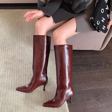 Load image into Gallery viewer, Leather Heeled Knee High Boots