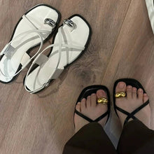 Load image into Gallery viewer, Criss Cross Leather Flat Sandals With Metallic detail