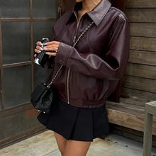 Load image into Gallery viewer, Faux Leather Jacket in Wine Red