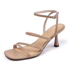 Load image into Gallery viewer, Ankle Strap Heeled Leather Sandals