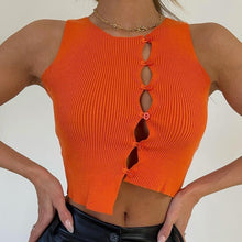 Load image into Gallery viewer, Asymmetric Knitted Button Up Crop Top