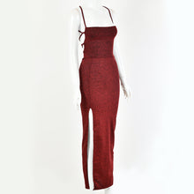 Load image into Gallery viewer, Glitter Lace Up Open Back High Split Maxi Bodycon Dress