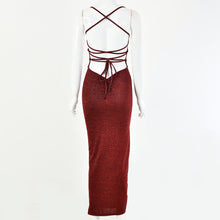 Load image into Gallery viewer, Glitter Lace Up Open Back High Split Maxi Bodycon Dress