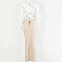 Load image into Gallery viewer, Glitter Lace Up Open Back High Split Maxi Bodycon Dress