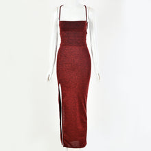 Load image into Gallery viewer, Glitter Lace Up Open Back High Split Maxi Bodycon Dress