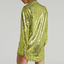 Load image into Gallery viewer, Sequin Ruched Oversized Cuff Shirt Dress