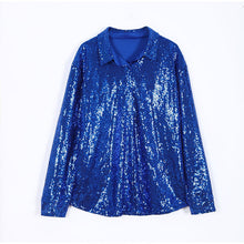 Load image into Gallery viewer, Sequin Ruched Oversized Cuff Shirt Dress