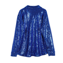 Load image into Gallery viewer, Sequin Ruched Oversized Cuff Shirt Dress