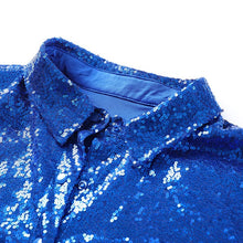 Load image into Gallery viewer, Sequin Ruched Oversized Cuff Shirt Dress