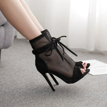 Load image into Gallery viewer, Black Mesh Open Toe High Heels