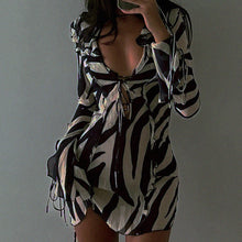 Load image into Gallery viewer, Long Sleeve Bodycon Mini Beach Dress in Zebra Print
