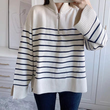 Load image into Gallery viewer, Striped Knit Sweater With Zip
