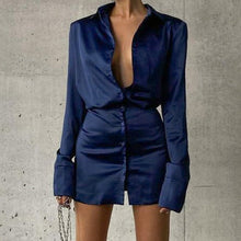 Load image into Gallery viewer, Satin Long Sleeve Shirt Dress
