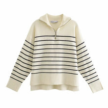 Load image into Gallery viewer, Striped Knit Sweater With Zip
