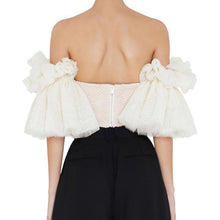 Load image into Gallery viewer, Off Shoulder Embroidery Ruffles Flare Sleeve Top
