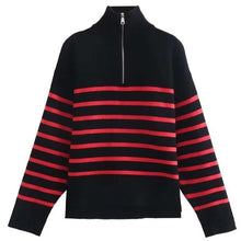 Load image into Gallery viewer, Striped Knit Sweater With Zip
