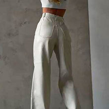 Load image into Gallery viewer, PU Leather High Rise Button Up Straight Leg Trousers
