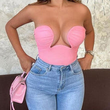 Load image into Gallery viewer, Ruched Bandage Corset Top With Curved Neckline

