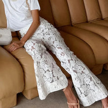 Load image into Gallery viewer, White Flared Lace Trousers
