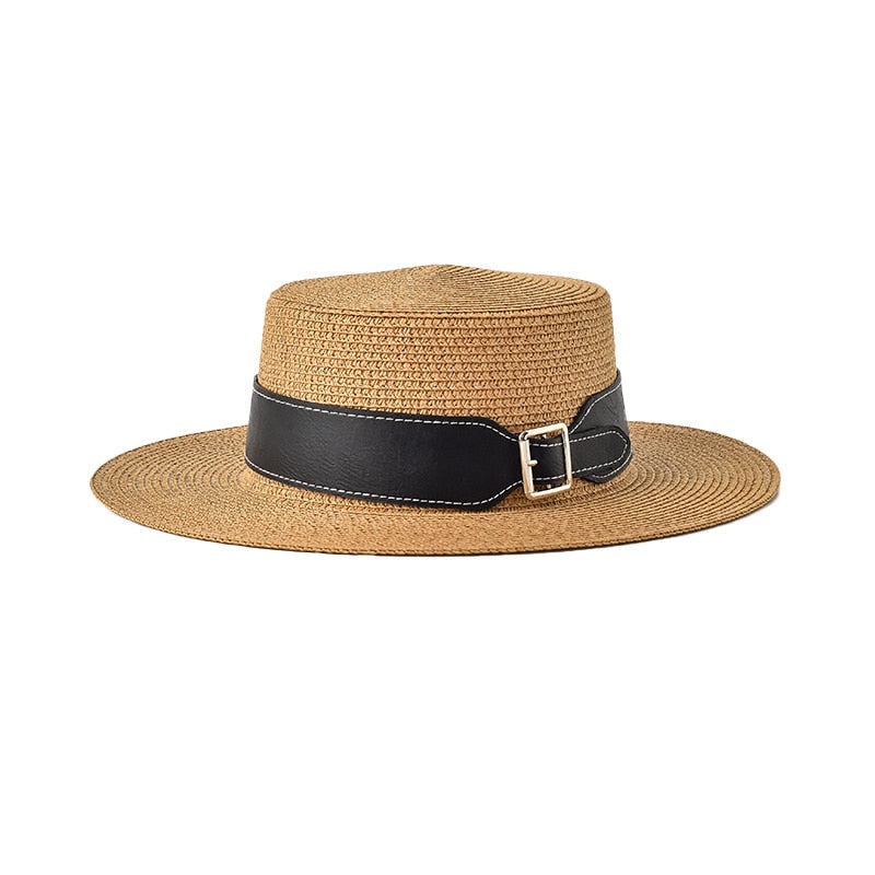 Paper Straw Wide Brim Metal Decotarion Hat