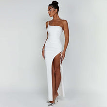 Load image into Gallery viewer, One Shoulder Strap Thigh High Split Bodycon Maxi Dress
