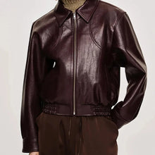 Load image into Gallery viewer, Faux Leather Jacket in Wine Red
