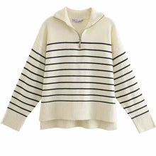 Load image into Gallery viewer, Striped Knit Sweater With Zip
