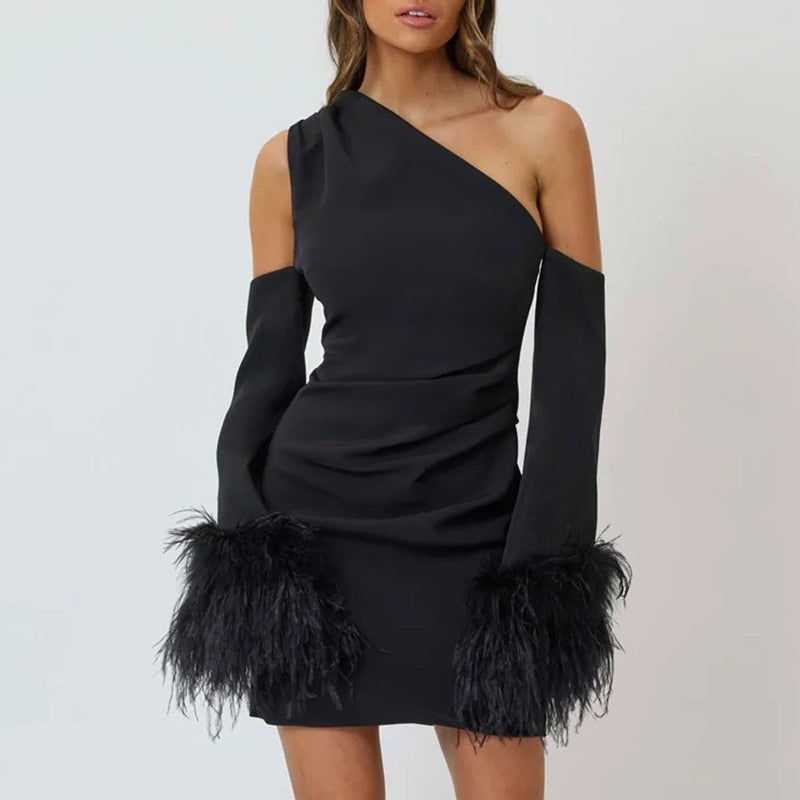 Feather Sleeved Mini Dress