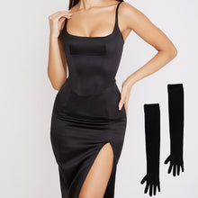 Load image into Gallery viewer, Satin Bodycon Dress with Gloves
