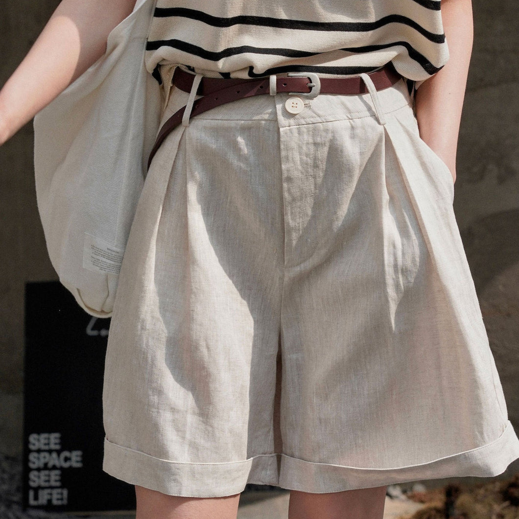 Casual High Waist Wide Leg Linen Shorts