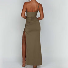 Load image into Gallery viewer, One Shoulder Strap Thigh High Split Bodycon Maxi Dress
