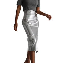 Load image into Gallery viewer, Metallic Front Slit High Waist Midi Skirt
