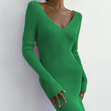 Load image into Gallery viewer, Knit Rib V-Neck Bodycon Dress
