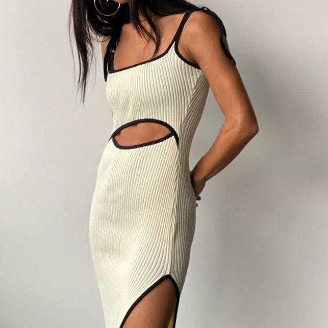 Contrast Binding Cut-out Bodycon Dress