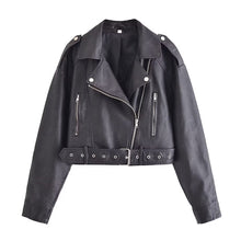 Load image into Gallery viewer, Oversized Faux Leather Crop Biker Jacket
